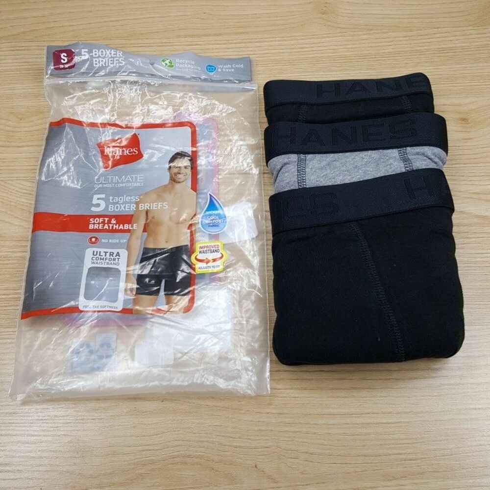 HANES Boxer Briefs Mens Small Gray Black 3-Pack Ultimate Comfort Tagless